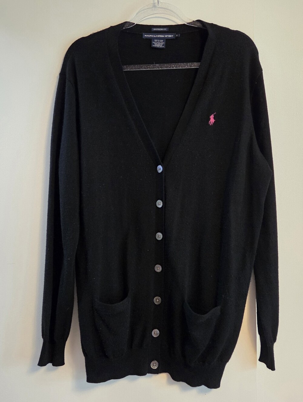 RALPH LAUREN Sport 100% Merino Wool Black Cardigan Extra Large